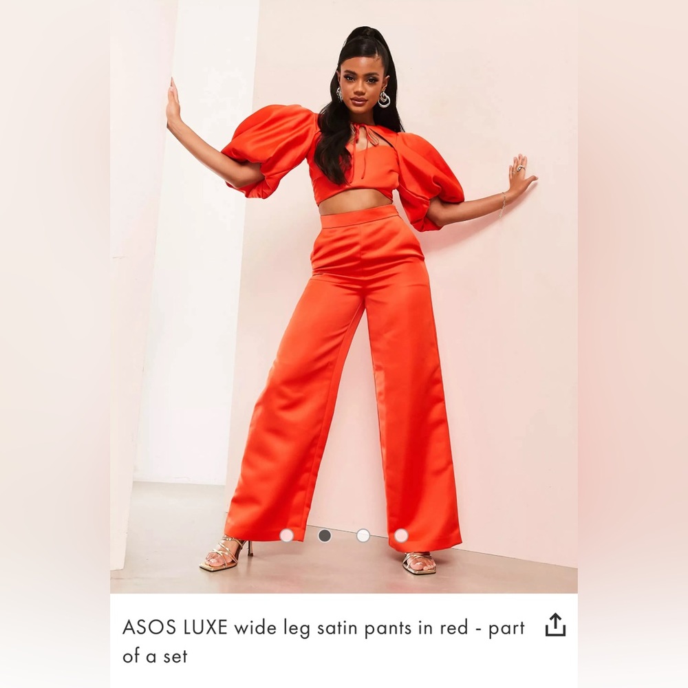 ASOS LUXE wide leg satin pants in red - part of a set